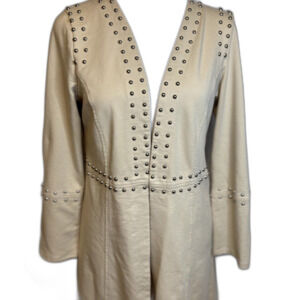 Studded Open Front Duster Cardigan Long Sleeve Beige Cream Womens